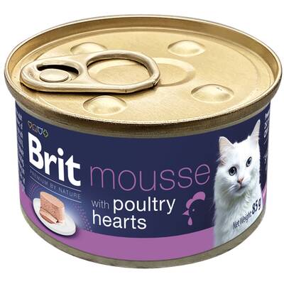 BRIT PR Cat Can Mousse Poultry Hearts 85g