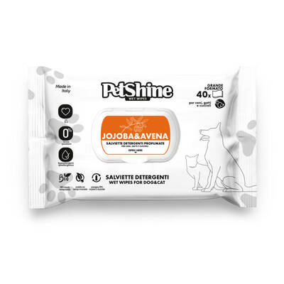 PETSHINE Υγρά Μαντηλάκια Καθαρισμού Jojoba & Avena 40τμχ