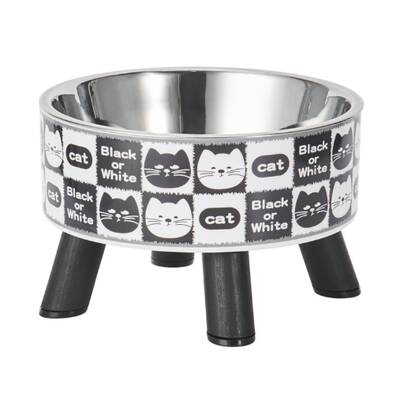 Ανοξείδωτο Μπολ με Ποδαράκια - Γατούλες Ασπρόμαυρες 14cm 200ml