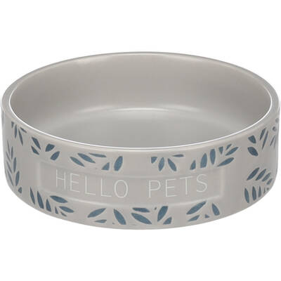 FLAMINGO Feeding and drinking bowl Rabbit Leafs Round Grey 13x4cm