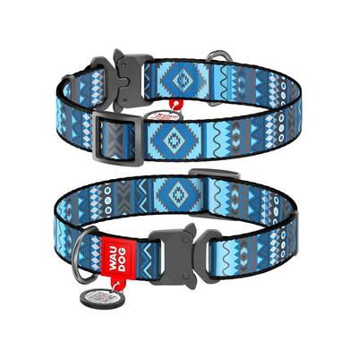 WAUDOG Naylon Dog Collar Ethno Blue 15mm 23*35cm