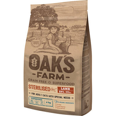 OAKS FARM Cat GF Sterilised Lamb 6kg