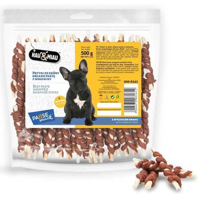 Hau & Miau  Beef paste wrapped rawhide sticks 500gr