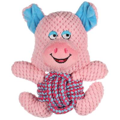 FLAMINGO Dog Toy Farmi Piglet+Rope Pink 21cm