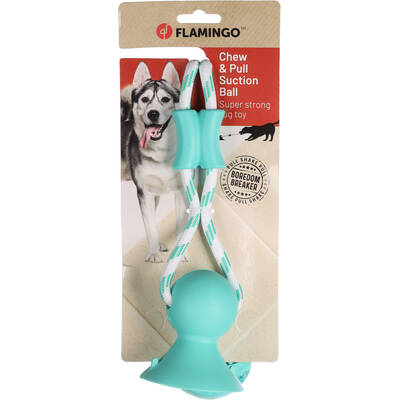 FLAMINGO Dog Toy Fixa Ball and suction cup with rope Mint green