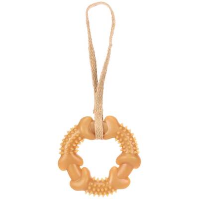 FLAMINGO Dog Toy Guma Ring With Rope Brown 25,5x11,8x2,8cm