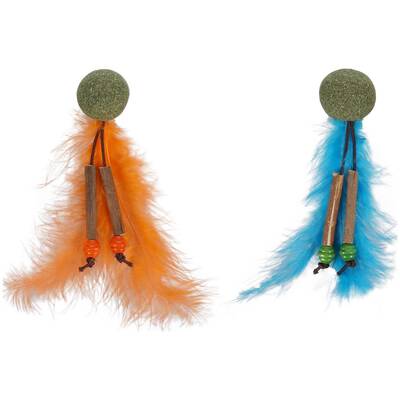 FLAMINGO Cat Toy Boleo+Catnip+Feathers Orange/Blue 14cm Ass