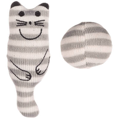 FLAMINGO Cat Toy Faci Cat+Ball Striped Grey