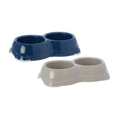 MODERNA Διπλό Πλαστικό Μπολ με Αντιολισθητική Βάση Γκρι 2x645ml