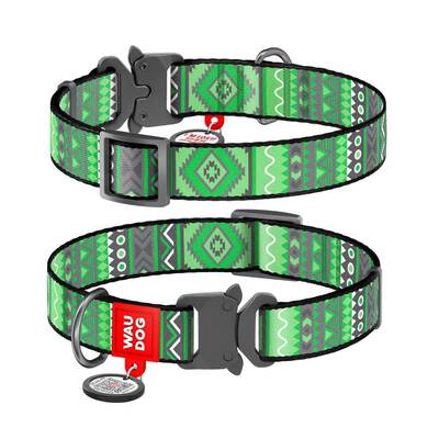 WAUDOG Naylon Dog Collar QR Passport ''Etno Green'' 15mm X 23-35cm (5191)