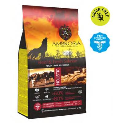 AMBROSIA GF Dog Adult Beef&Fresh Salmon 2kg