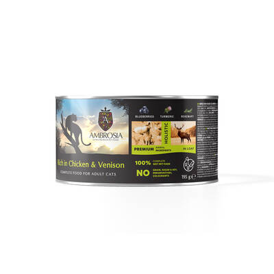 AMBROSIA Cat Wet Food Chicken & Venison With Blueberries 195gr