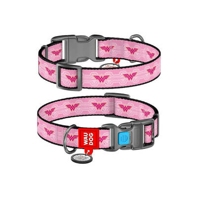 WAUDOG Nylon Dog Collar Wonder Woman Pink 20mm 24-40cm