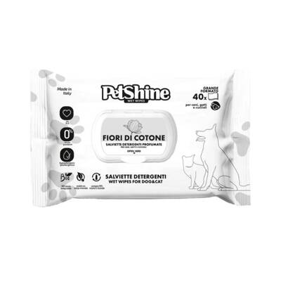 PETSHINE Υγρά Μαντηλάκια Καθαρισμού Cotton Flowers 40τμχ