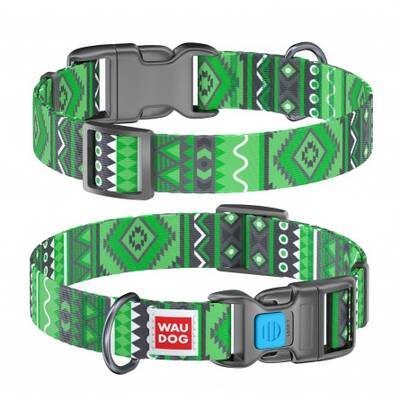 WAUDOG Naylon Dog Collar QR Passport ''Etno Green'' 25mm X 31-49cm (4636)