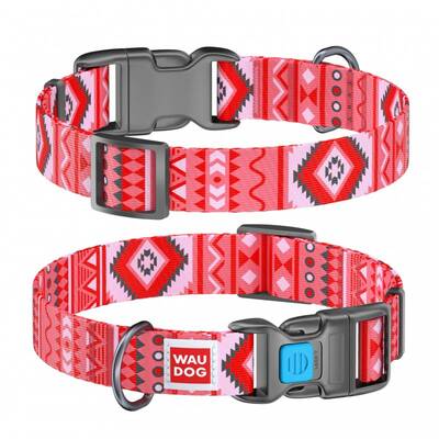 WAUDOG Naylon Dog Collar QR Passport ''Etno Red'' 20mm X 24-40cm (4666)