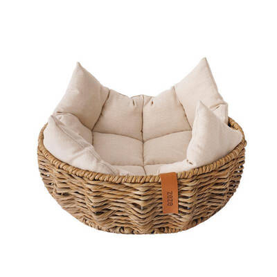ZEZE Pet Bed Round Woven Rattan 48x48x15cm