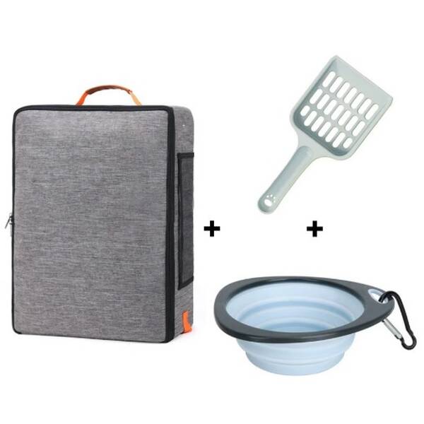 DENIKPETS Σετ Τουαλέτα-Μπολ-Φτυάρι Ταξιδιού Γκρί 40*50cm