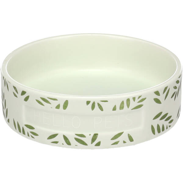 FLAMINGO Feeding and drinking bowl Rabbit Leafs Round Green 13x4cm