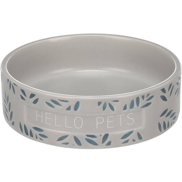 FLAMINGO Feeding and drinking bowl Rabbit Leafs Round Grey 13x4cm