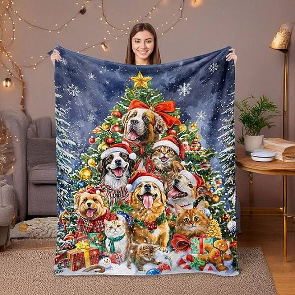 DENIKPETS Κουβέρτα XMAS Δέντρο Σκυλάκια 75*100cm