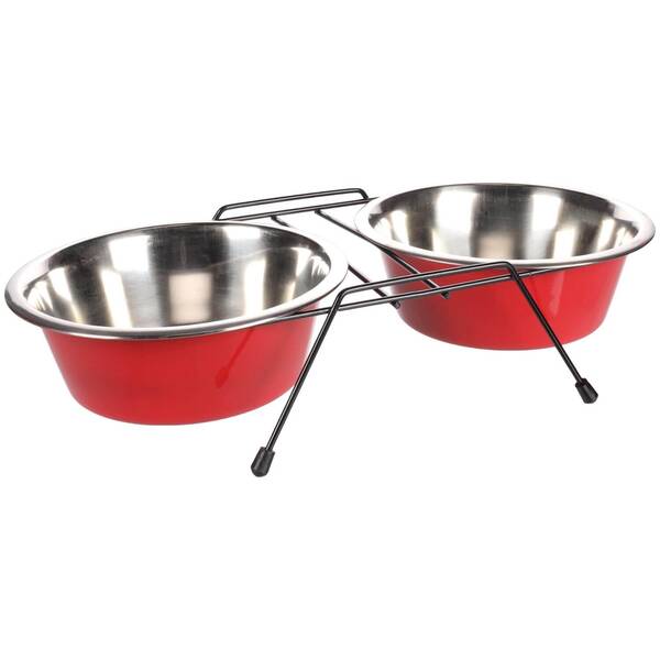 FLAMINGO Twin Feeder Set+Stand Arjun Red/Black 1600ml