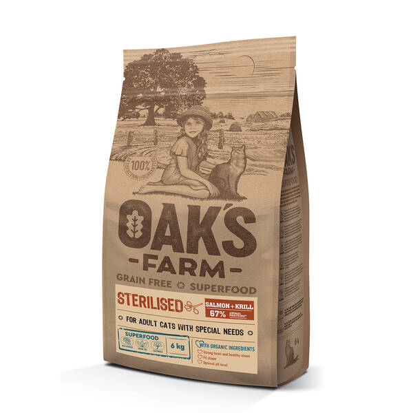 OAKS FARM Cat GF Sterilised Salmon&Krill 6kg OAKS FARM Cat GF Sterilised Salmon&Krill 6kg