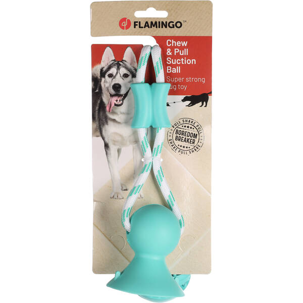FLAMINGO Dog Toy Fixa Ball and suction cup with rope Mint green
