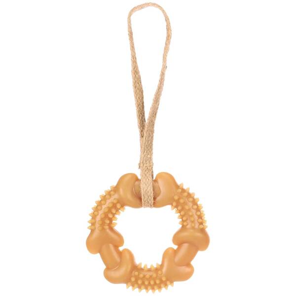 FLAMINGO Dog Toy Guma Ring With Rope Brown 25,5x11,8x2,8cm