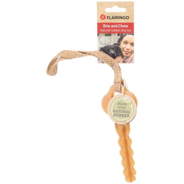 FLAMINGO Dog Toy Guma Key With Rope Brown 33x6.5x2,6cm