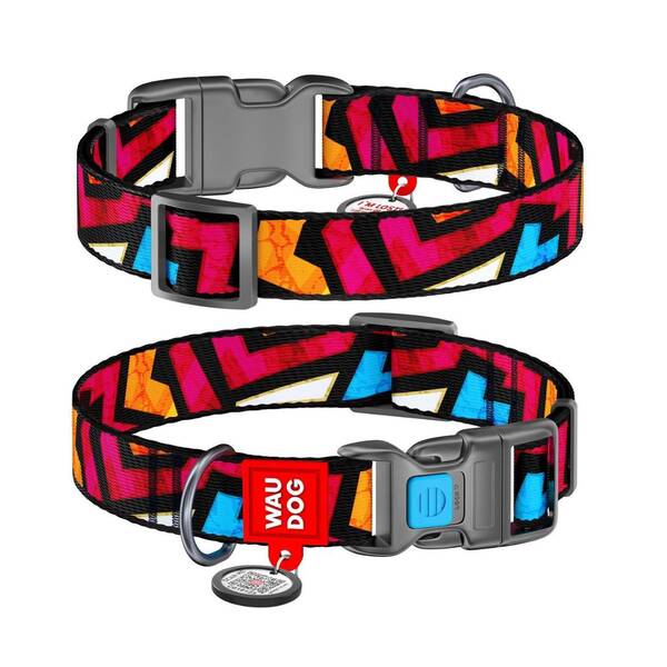 WAUDOG Naylon Dog Collar QR Passport ''Summer'' M - 20mm X 24-40cm (4588)