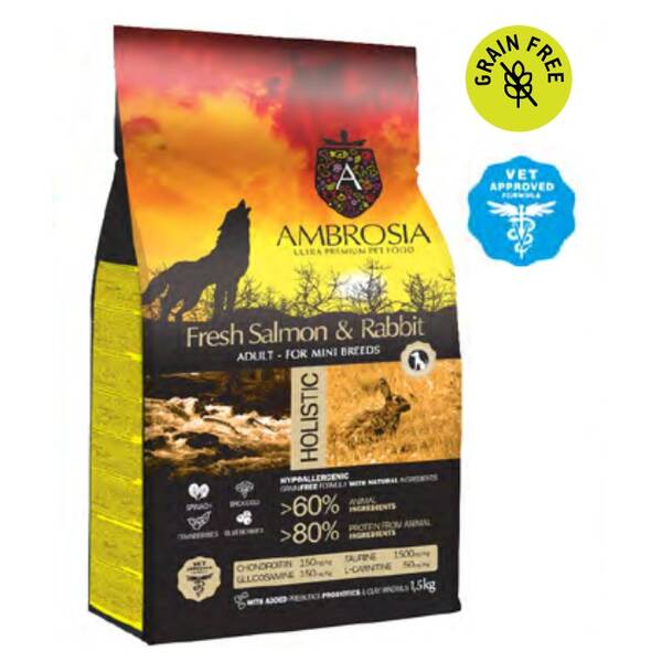 AMBROSIA GF Dog Adult Mini Sensitive Fresh Salmon&Rabbit 1.5kg