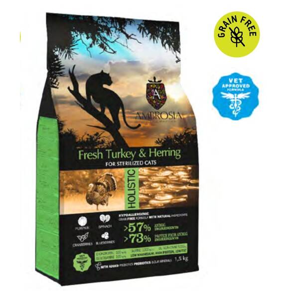 AMBROSIA GF Cat Adult Light&Sterilized Turkey&Herring 1.5kg AMBROSIA GF Cat Adult Light&Sterilized Turkey&Herring 1.5kg