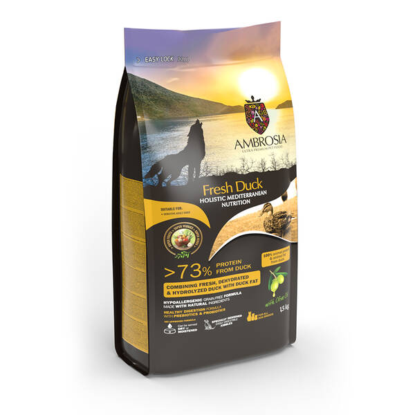 AMBROSIA GF Dog Adult Mediterranean Diet Sensitive Fresh Duck 1,5kg AMBROSIA GF Dog Adult Mediterranean Diet Sensitive Fresh Duck 1,5kg