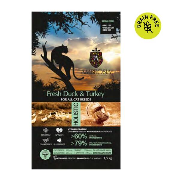 AMBROSIA GF Cat Adult Sterilized Fresh Duck&Turkey 1.5kg AMBROSIA GF Cat Adult Sterilized Fresh Duck&Turkey 1.5kg
