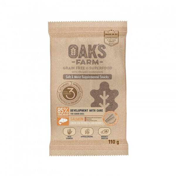 OAK'S Farm Λιχουδιές Σκύλου Development with Care Για Κουτάβια Με Σολομό 110gr OAK'S Farm Λιχουδιές Σκύλου Development with Care Για Κουτάβια Με Σολομό 110gr