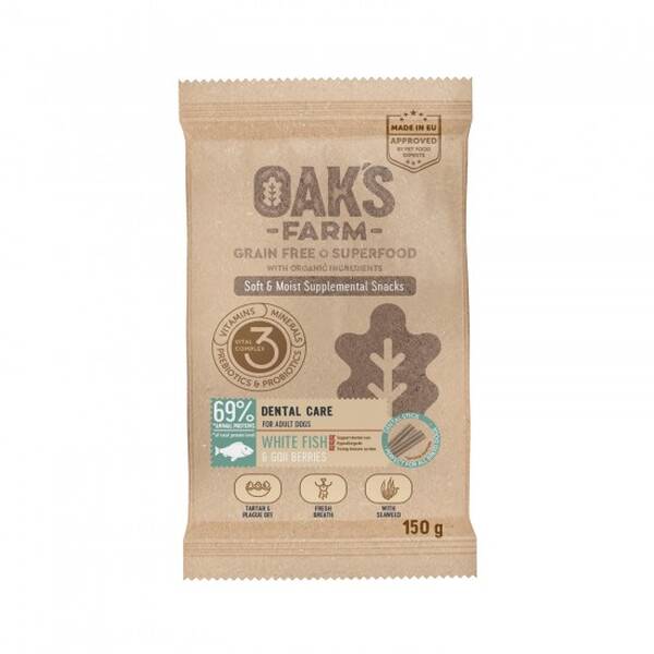 OAK'S Farm Λιχουδιές Σκύλου Dental Care Με Λευκά Ψάρια 150gr