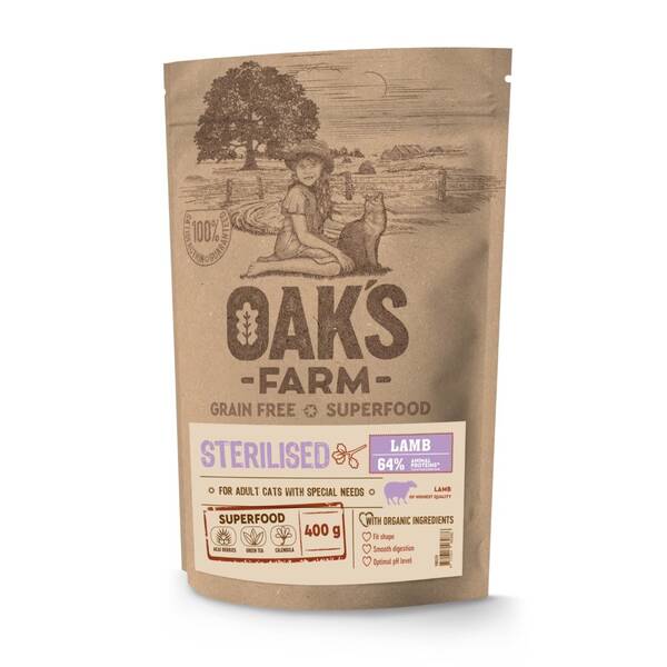OAKS FARM Cat GF Sterilised Lamb 400gr OAKS FARM Cat GF Sterilised Lamb 400gr