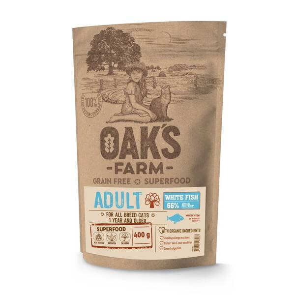 OAKS FARM Cat GF Adult White Fish 400gr OAKS FARM Cat GF Adult White Fish 400gr