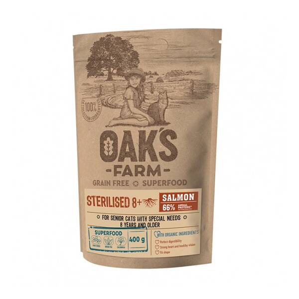 OAKS FARM Cat GF 8+ Sterilised Salmon 400g OAKS FARM Cat GF 8+ Sterilised Salmon 400g