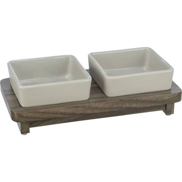 TRIXIE ΣΕΤ ΠΙΑΤΩΝ CITYSTYLE ΚΕΡΑΜΙΚΑ/MDF 2 x 0.2L / 10x10cm / 24x4x12cm ΓΚΡΙ