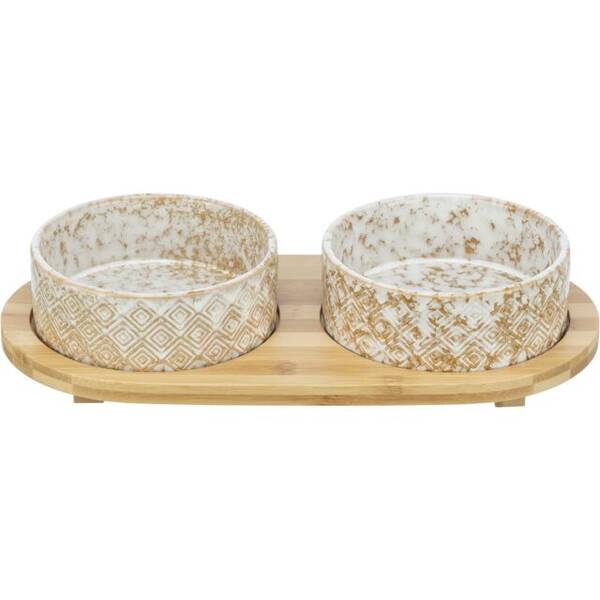 TRIXIE Σετ Πιάτων Κεραμικά/Bamboo 2 x 0.3L 12cm/ 30x6x12cm Άσπρο/Εκρού