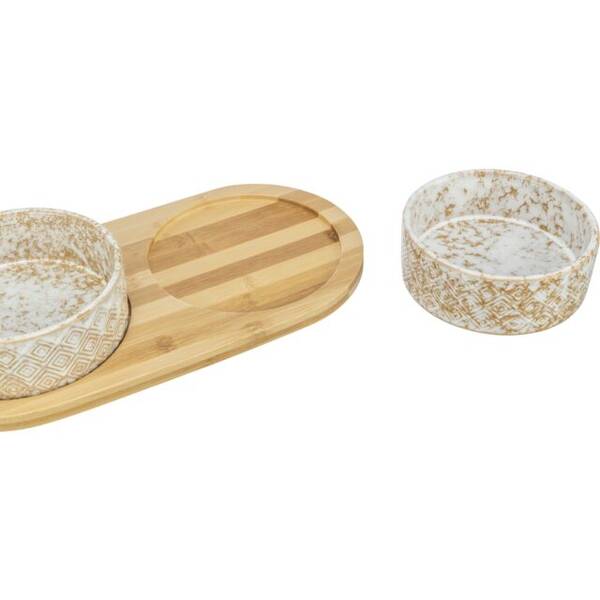 TRIXIE Σετ Πιάτων Κεραμικά/Bamboo 2 x 0.3L 12cm/ 30x6x12cm Άσπρο/Εκρού