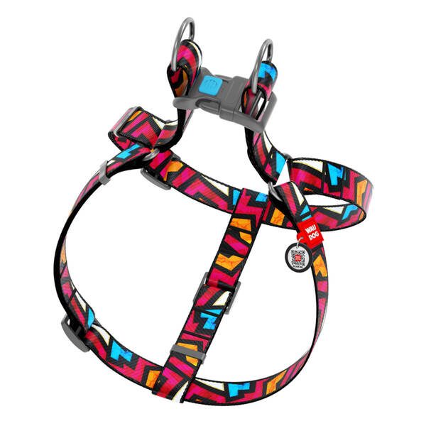 WAUDOG Naylon Dog Harness QR Passport ''Graffiti'' L - 25mm X 60-90cm (5016)