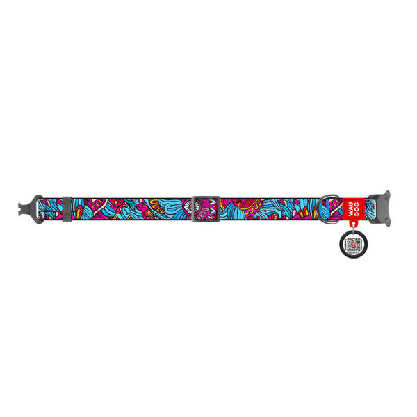 WAUDOG Naylon Dog Collar QR Passport ''Summer'' Metal Fastex L  25mm X 31-49cm (5169)